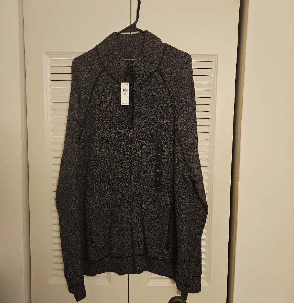 Banana Republic Marled Zip-Front Knit Cardigan in Black & White